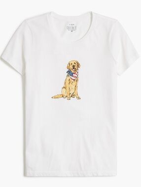 J. Crew White T-Shirt with Golden Retriever Graphic and American Bandana